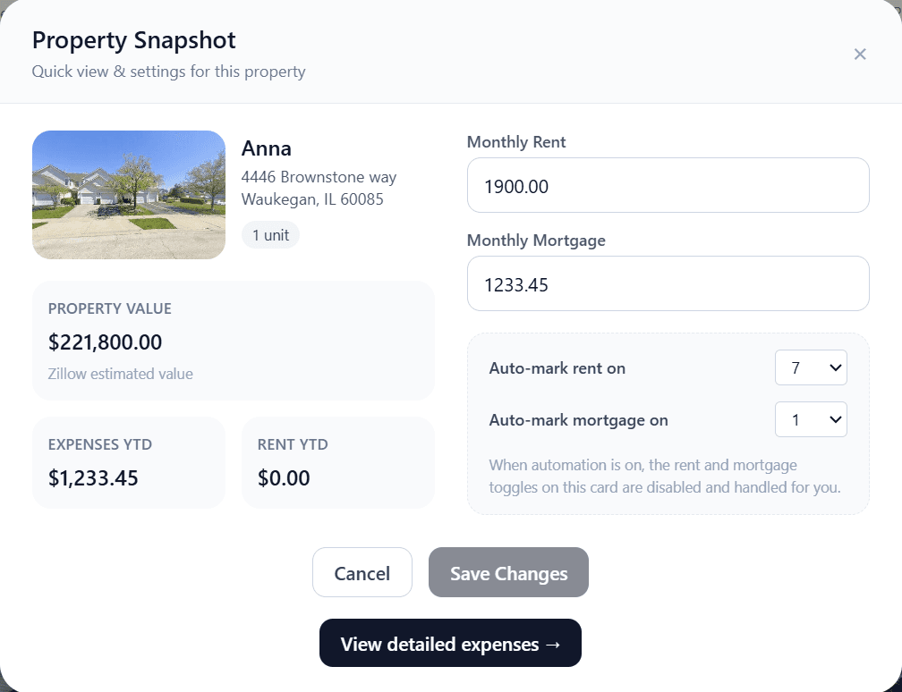 Dashboard edit expense modal with recurring options